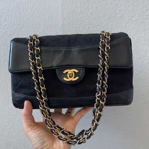 ❌SOLD❌Chanel Vintage Jersey/ Leather Classic Single Flap with 24KGHW